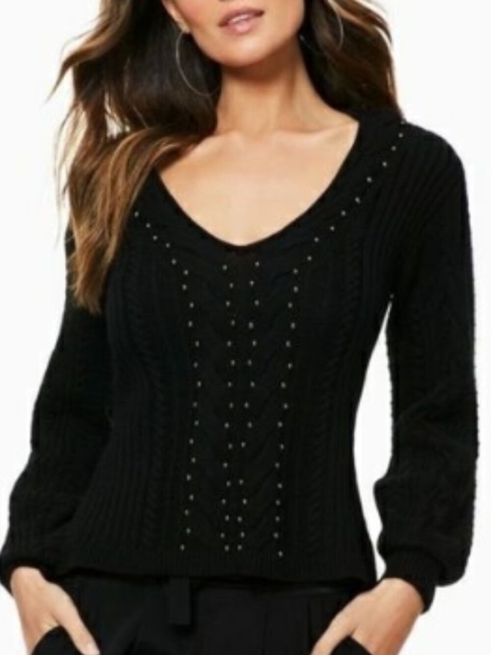 Ramy Brook Claude Merino Wool Beaded Balloon Sleeve Sweater – Black | Size S, NW